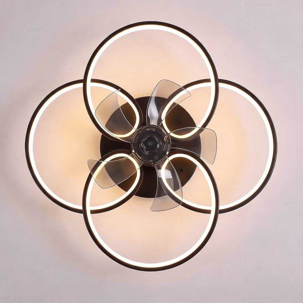 Flush Mount Ceiling Fan with Light, Dimmable LED, Remote Control & Flower Design | ribuella