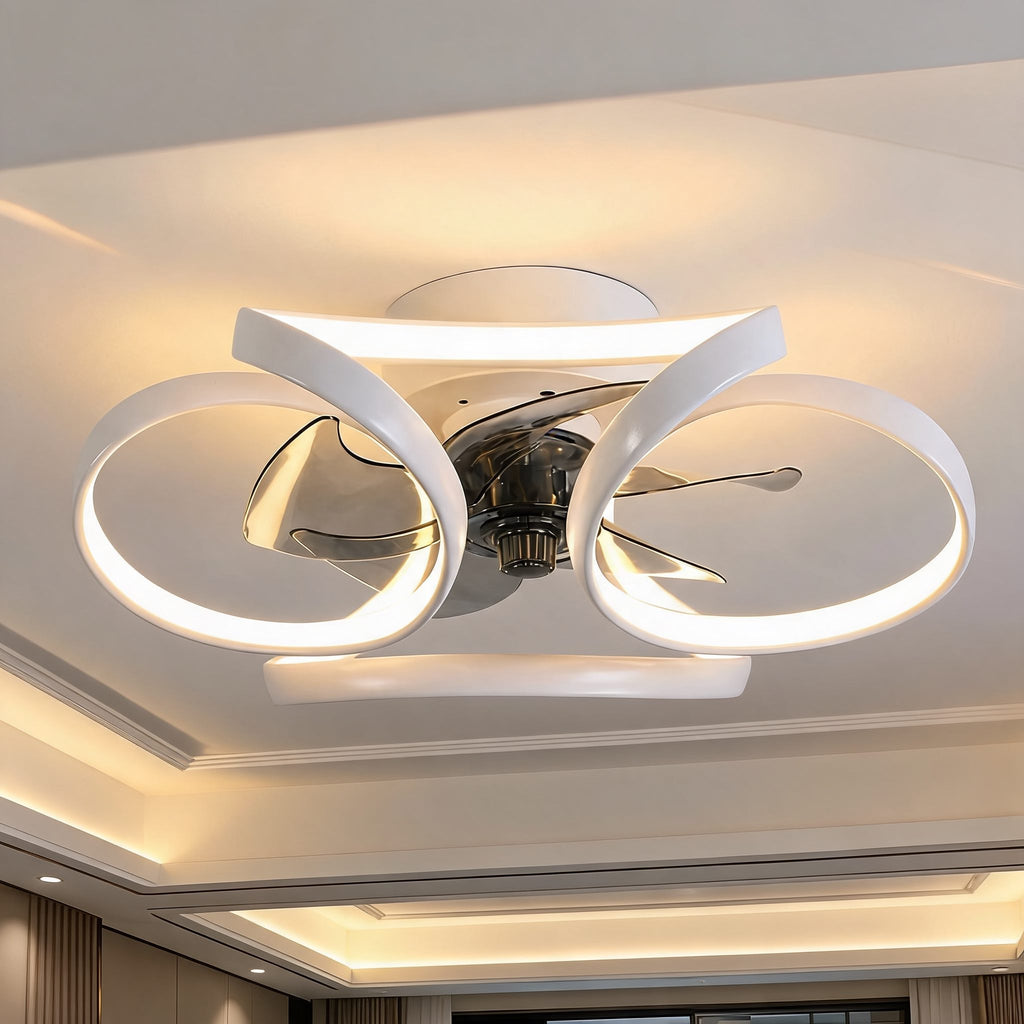 Flush Mount Ceiling Fan with Light, Dimmable LED, Remote Control & Flower Design | ribuella