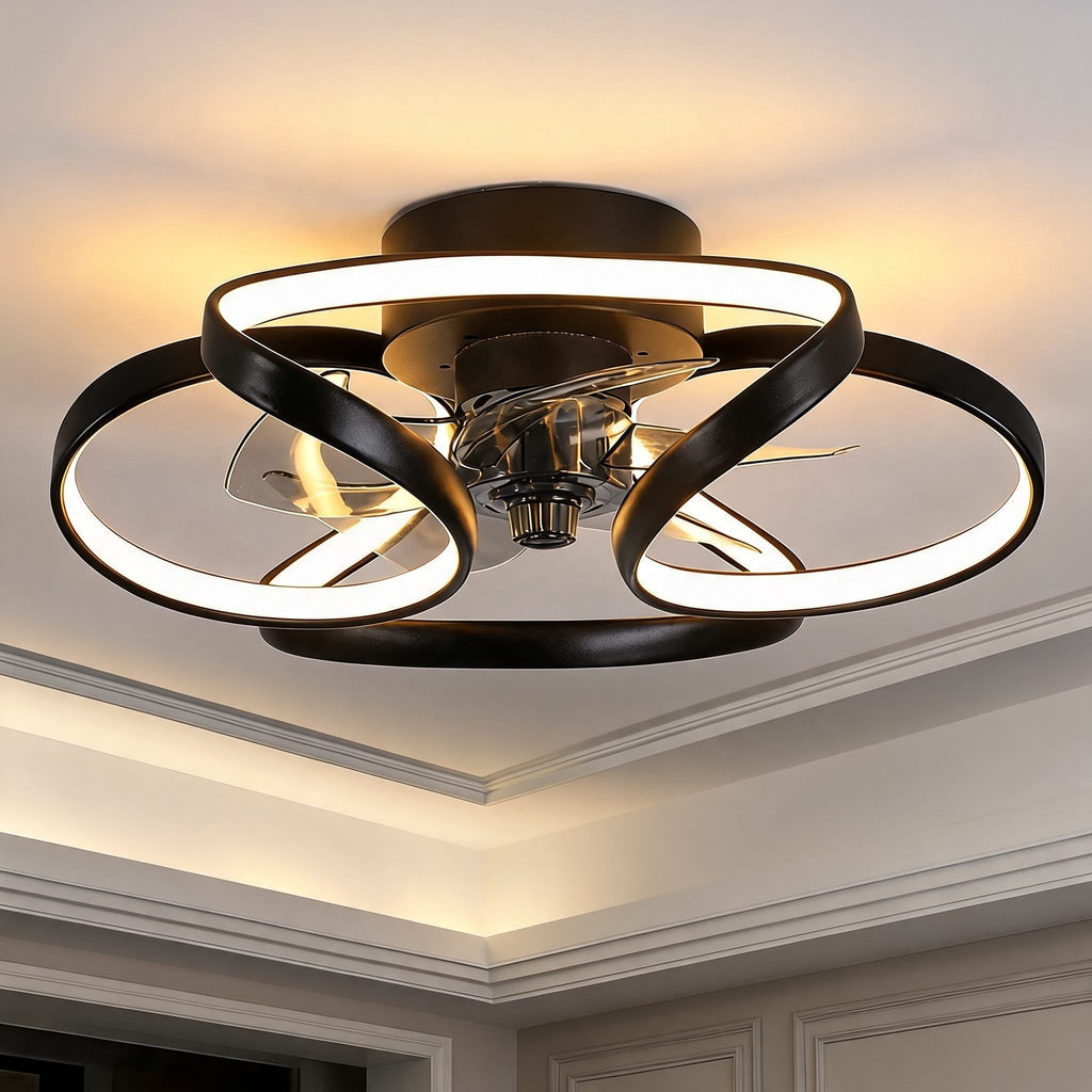 Flush Mount Ceiling Fan with Light, Dimmable LED, Remote Control & Flower Design | ribuella
