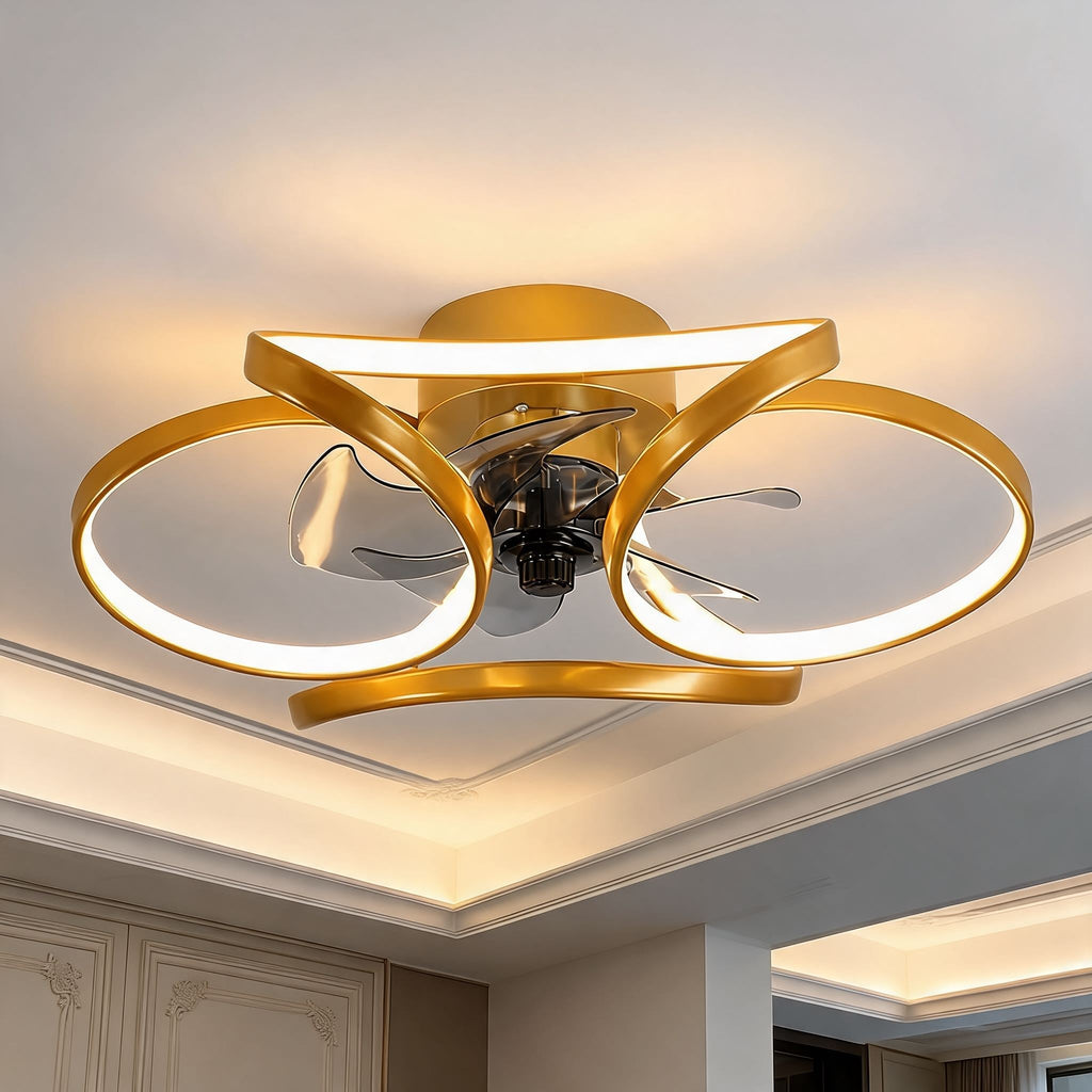 Flush Mount Ceiling Fan with Light, Dimmable LED, Remote Control & Flower Design | ribuella