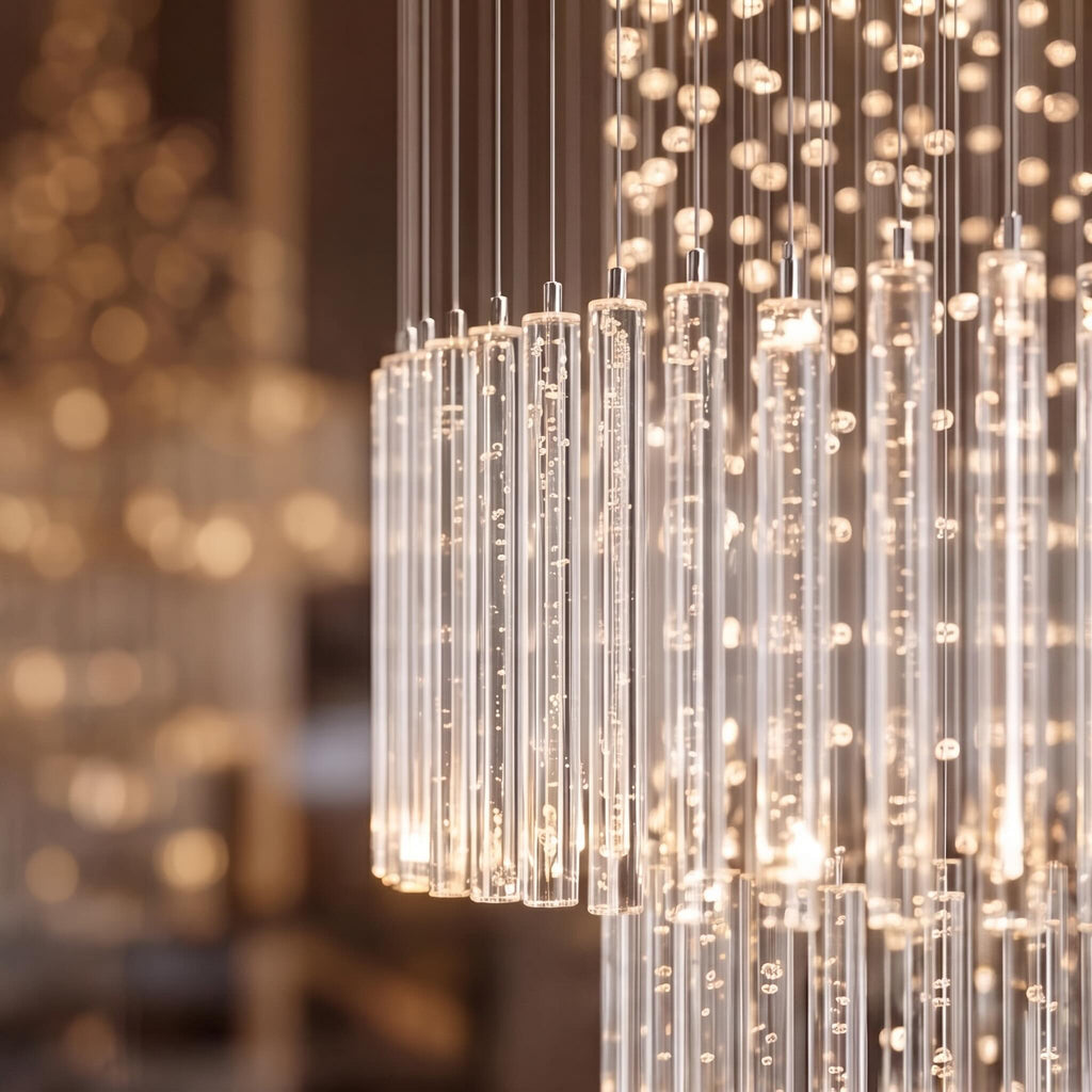 Modern Crystal Chandelier Adjustable Height K9 Glass Chrome Finish LED 18 Lights | ribuella