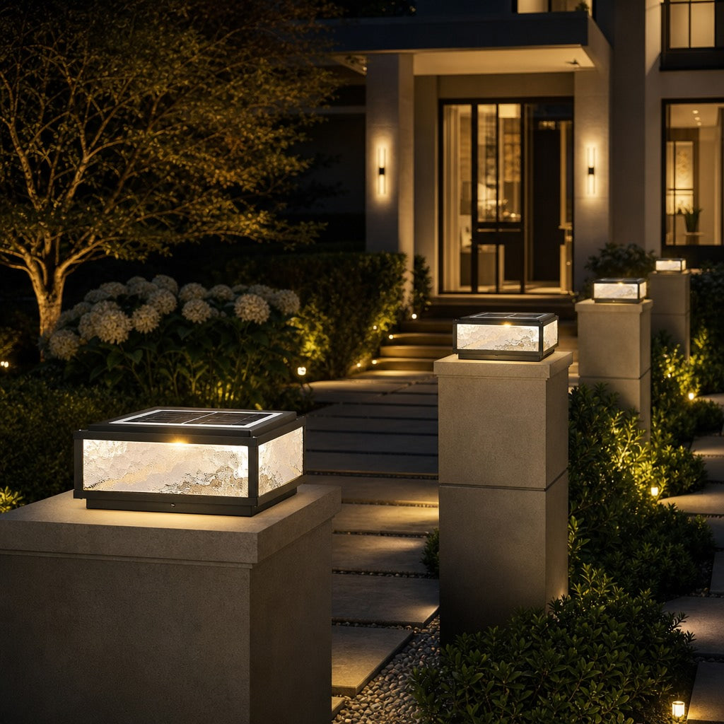 Applique solaire murale moderne à lumière LED, forme carrée, en aluminium moulé sous pression, intensité réglable, 3000 K | ribuella