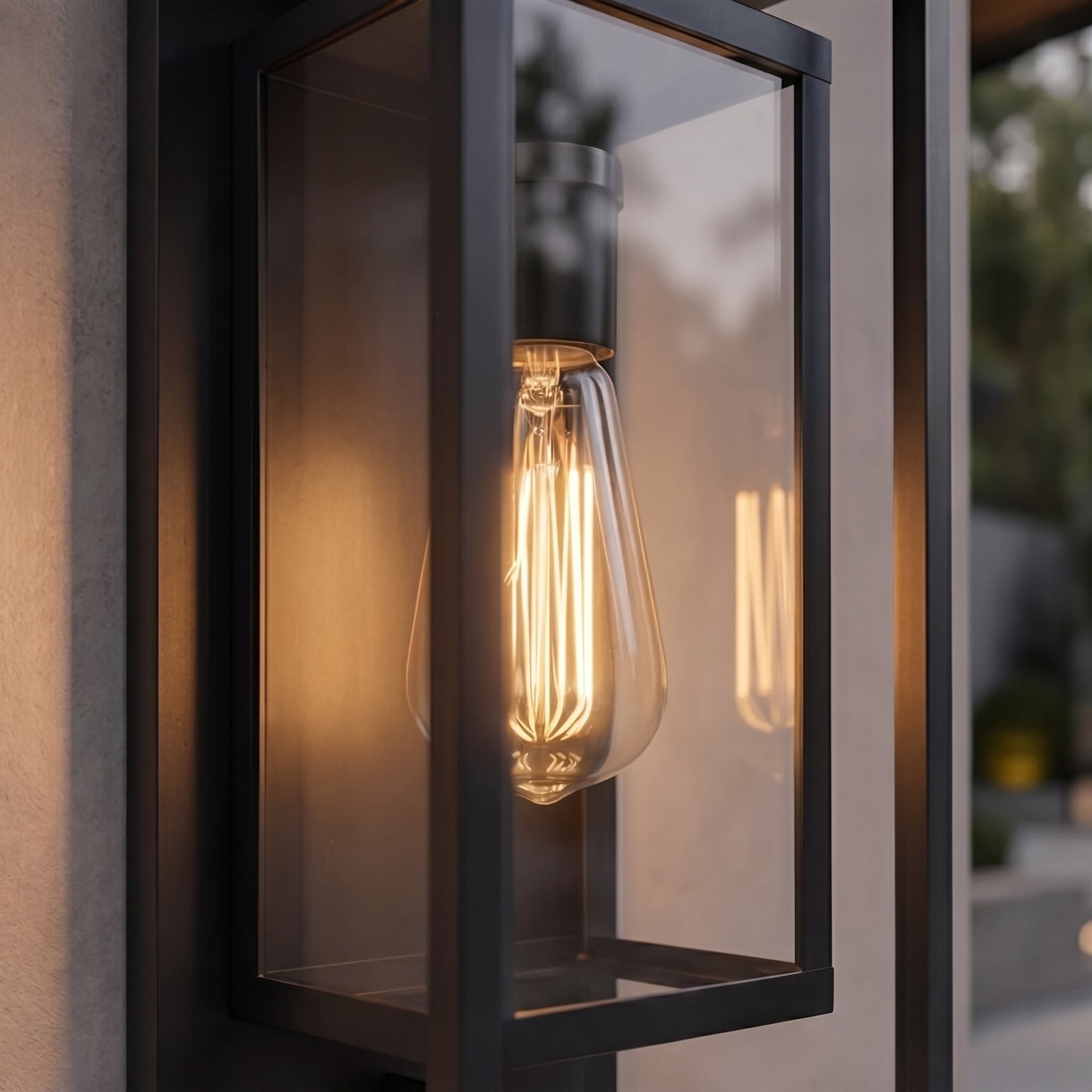 Moderne Außenwandleuchte, schwarze Aluminium-Wandleuchte, wetterfest, mit gehärtetem Glas | ribuella