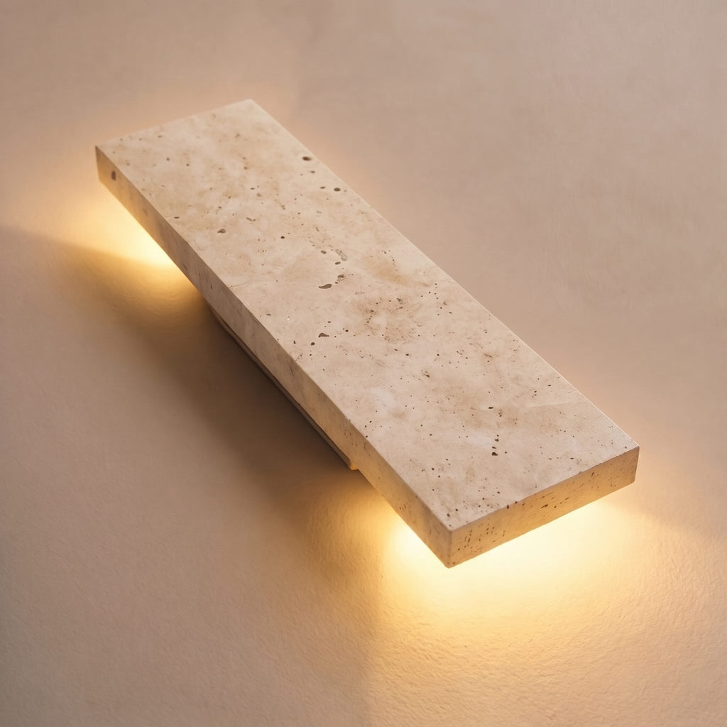 Nowoczesna lampa ścienna zewnętrzna, kinkiet montowany na ścianie, z naturalnego kamienia, ściemnialna, LED, IP65 | ribuella