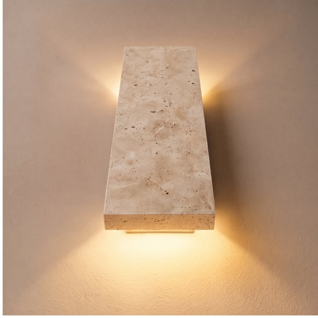 Nowoczesna lampa ścienna zewnętrzna, kinkiet montowany na ścianie, z naturalnego kamienia, ściemnialna, LED, IP65 | ribuella