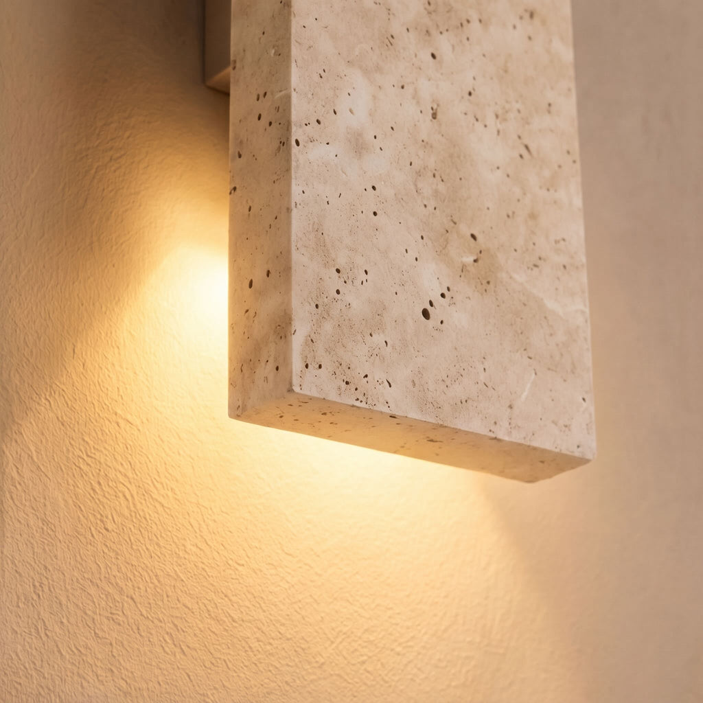 Nowoczesna lampa ścienna zewnętrzna, kinkiet montowany na ścianie, z naturalnego kamienia, ściemnialna, LED, IP65 | ribuella