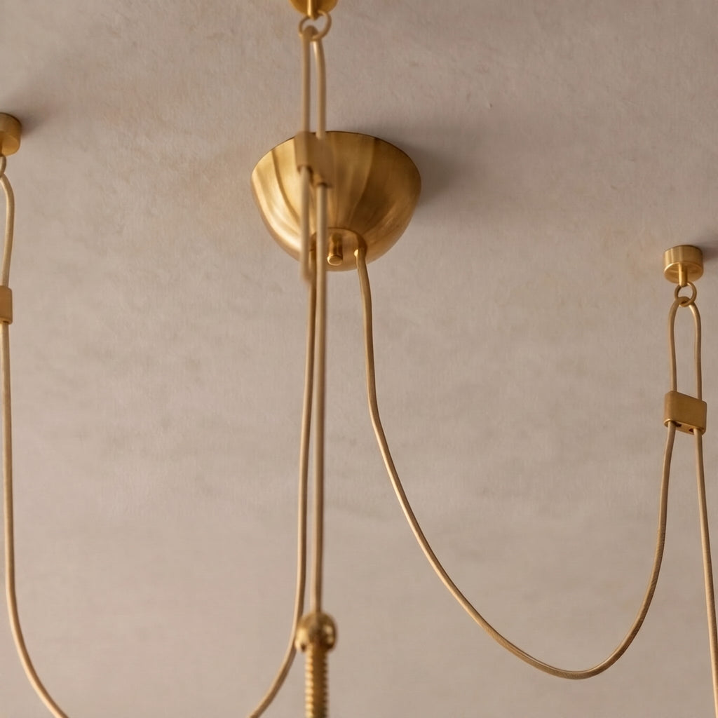 Modern Chandelier Hanging Antique Brass with Cream Glass Shades Adjustable Dimmable Three Socket Design | ribuella