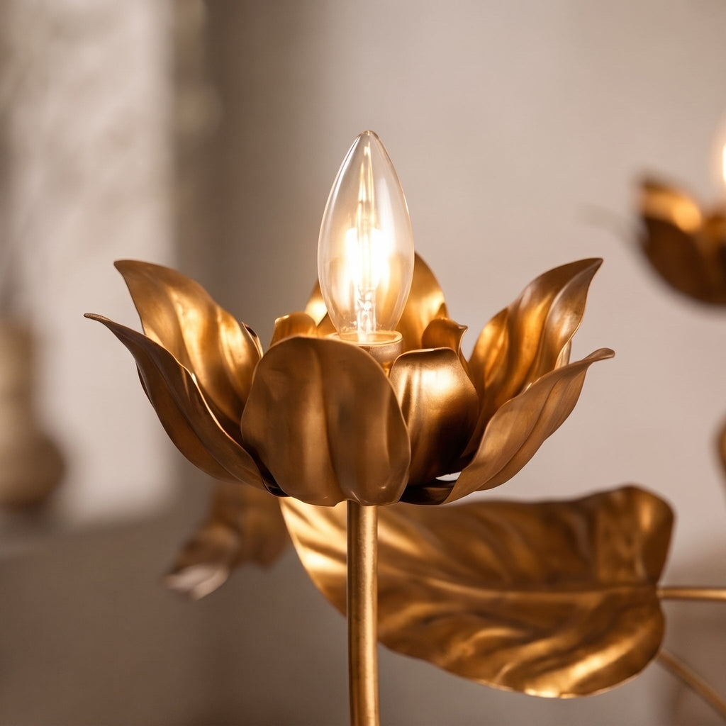 Modern Chandelier Light Adjustable Hanging Iron Fixture with Antiqued Gold Finish and LED Bulbs | ribuella