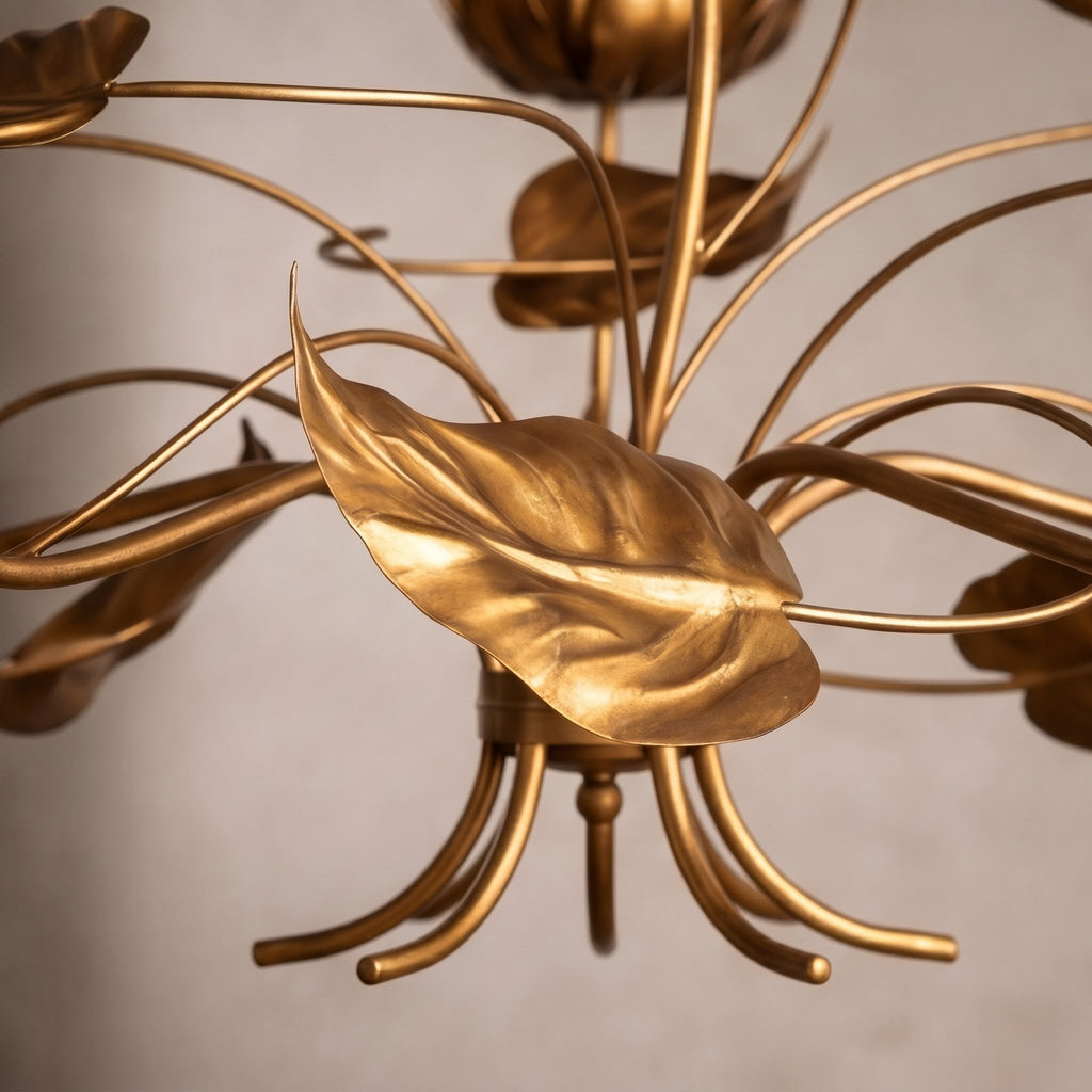 Modern Chandelier Light Adjustable Hanging Iron Fixture with Antiqued Gold Finish and LED Bulbs | ribuella