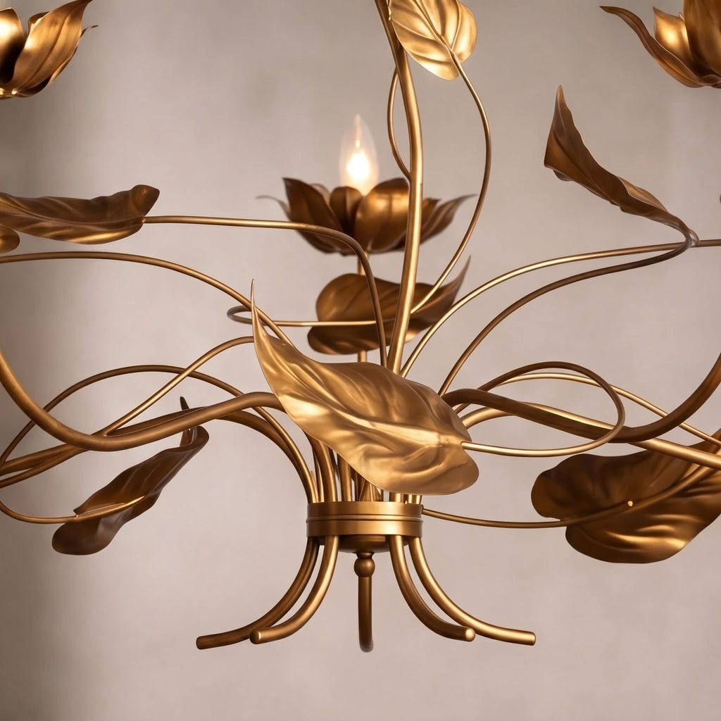Modern Chandelier Light Adjustable Hanging Iron Fixture with Antiqued Gold Finish and LED Bulbs | ribuella