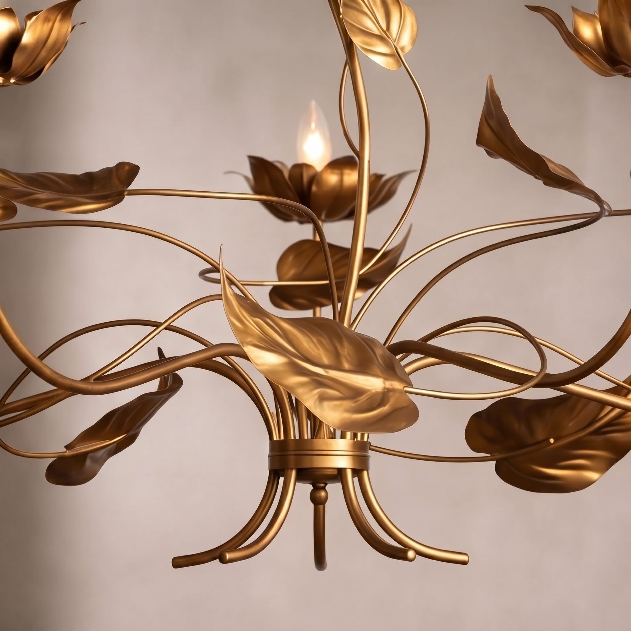 Modern Chandelier Light Adjustable Hanging Iron Fixture with Antiqued Gold Finish and LED Bulbs | ribuella
