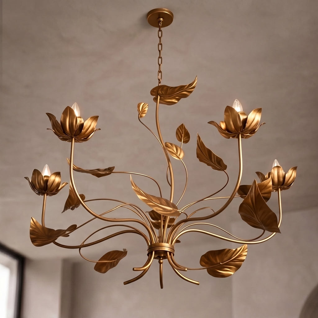 Modern Chandelier Light Adjustable Hanging Iron Fixture with Antiqued Gold Finish and LED Bulbs | ribuella