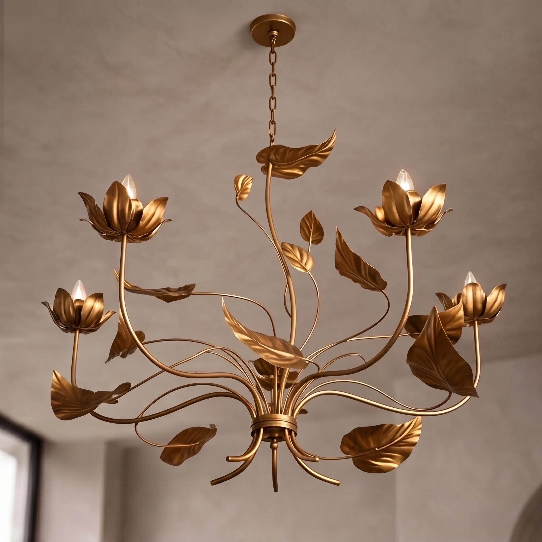 Modern Chandelier Light Adjustable Hanging Iron Fixture with Antiqued Gold Finish and LED Bulbs | ribuella