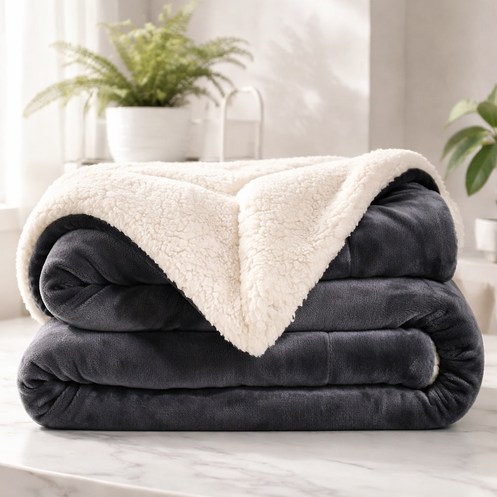 Grande couverture réversible en polaire sherpa, douce, moelleuse et chaude, pour toutes les saisons, utilisation intérieure et extérieure | ribuella