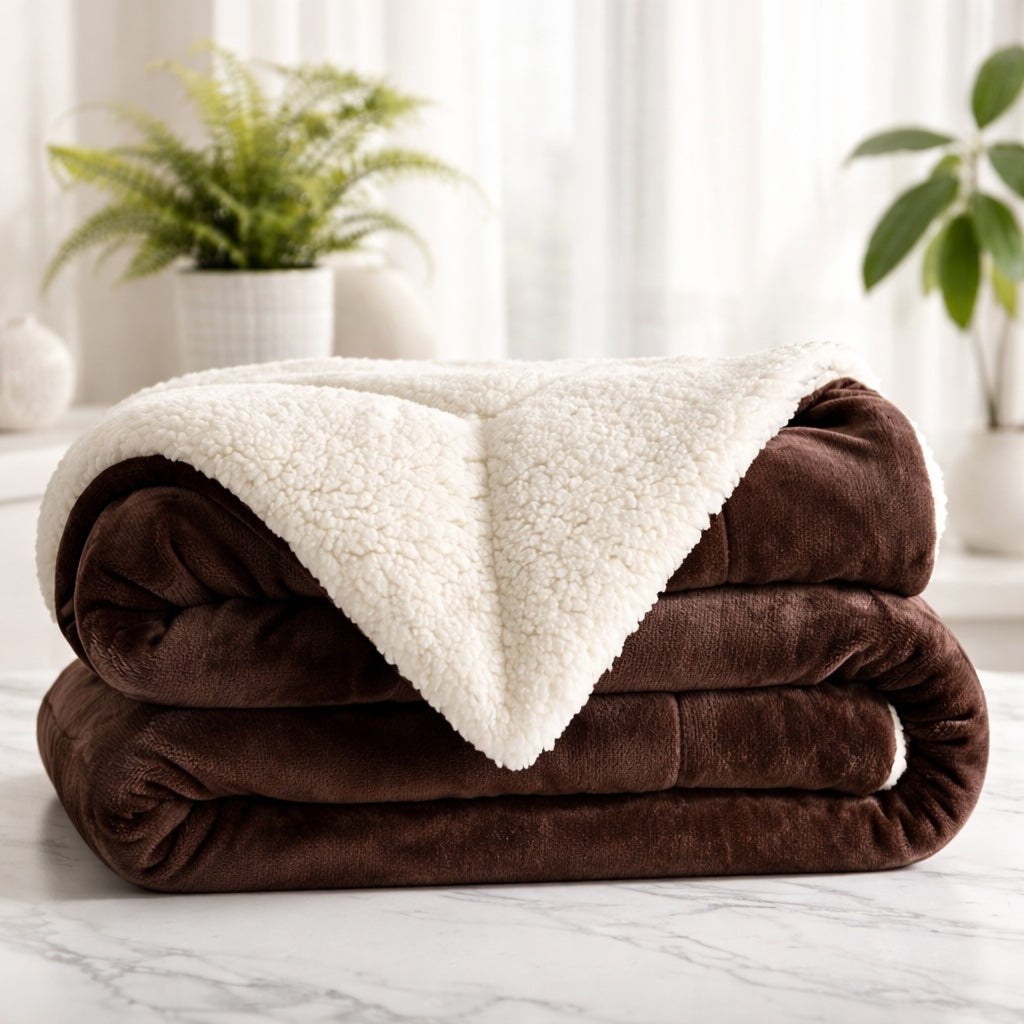 Grande couverture réversible en polaire sherpa, douce, moelleuse et chaude, pour toutes les saisons, utilisation intérieure et extérieure | ribuella