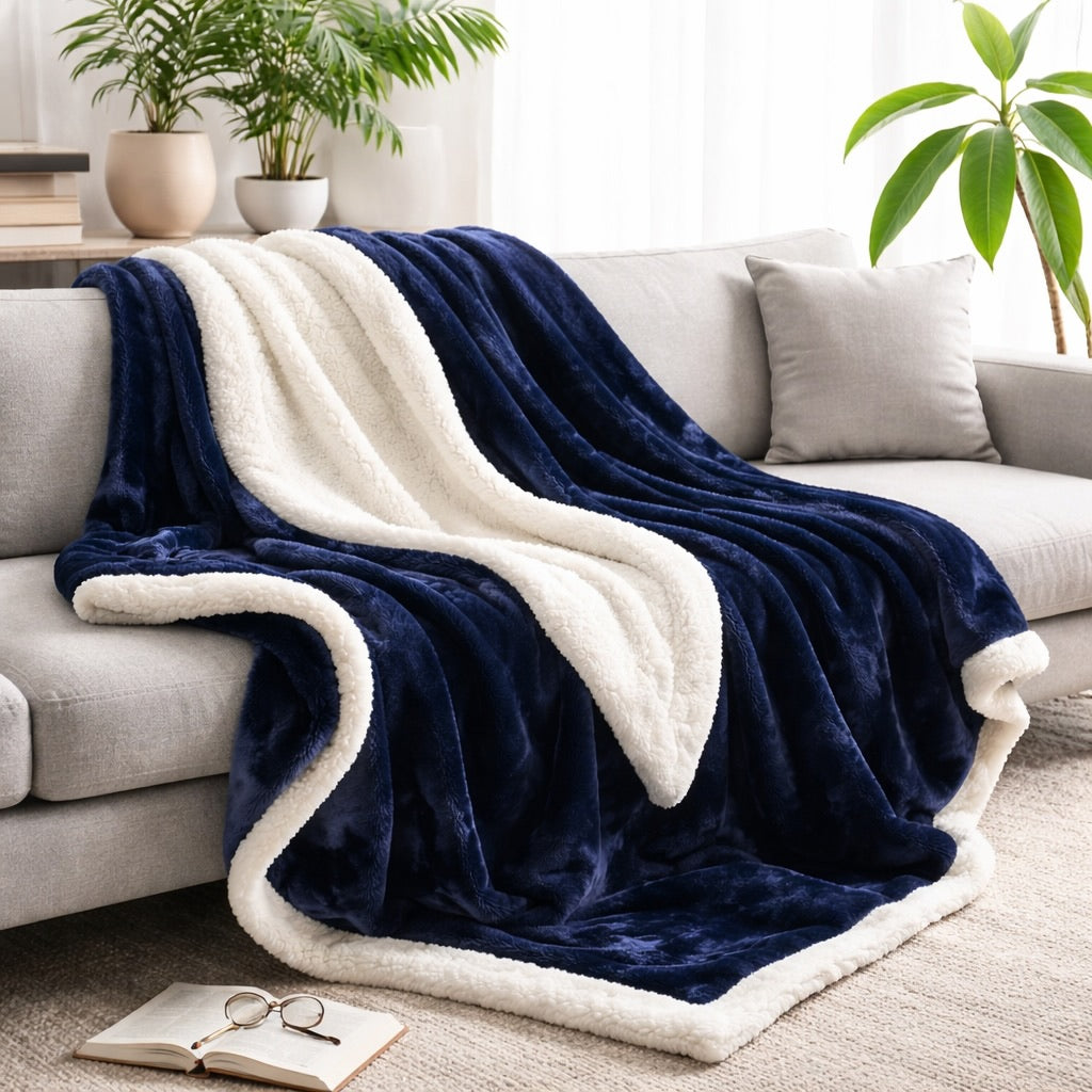 Grande couverture réversible en polaire sherpa, douce, moelleuse et chaude, pour toutes les saisons, utilisation intérieure et extérieure | ribuella