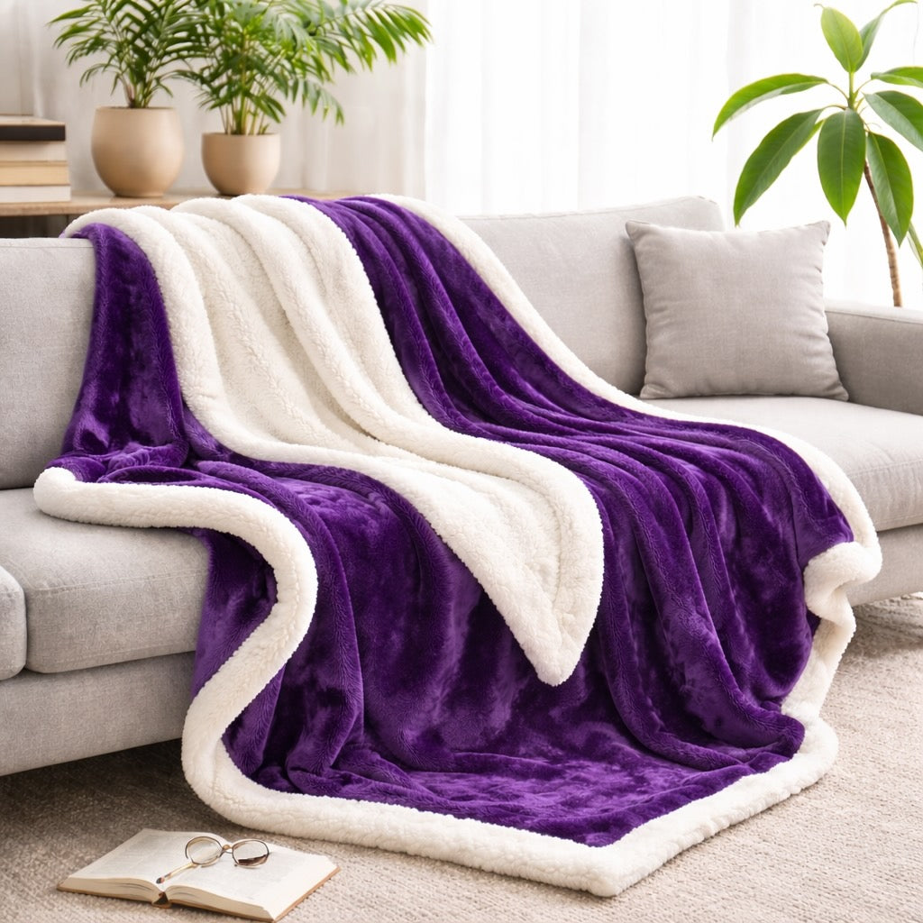 Grande couverture réversible en polaire sherpa, douce, moelleuse et chaude, pour toutes les saisons, utilisation intérieure et extérieure | ribuella