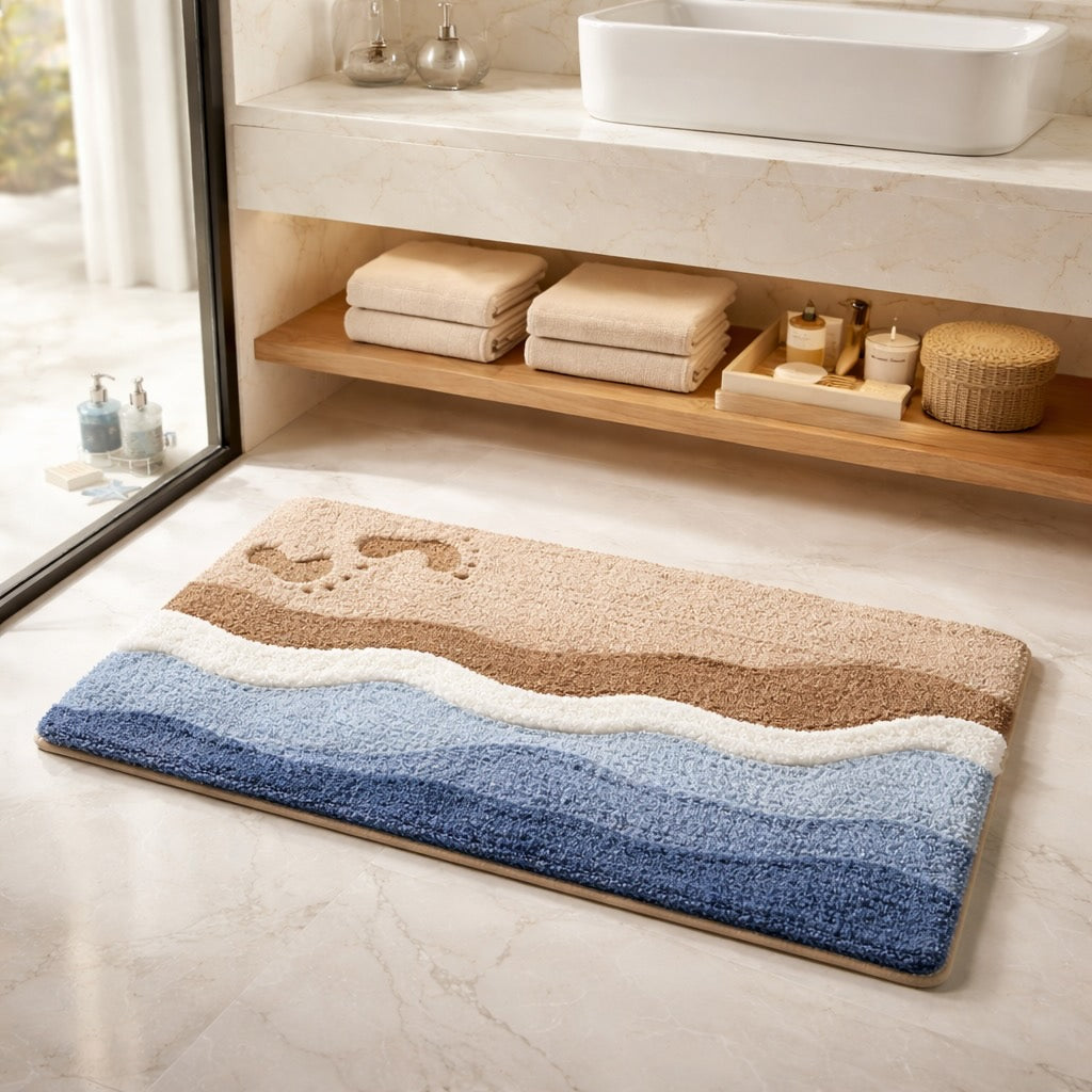 Coastal Bath Mat Non-Slip Flocking Material for Absorbency and Comfort Bathroom Rugs | ribuella
