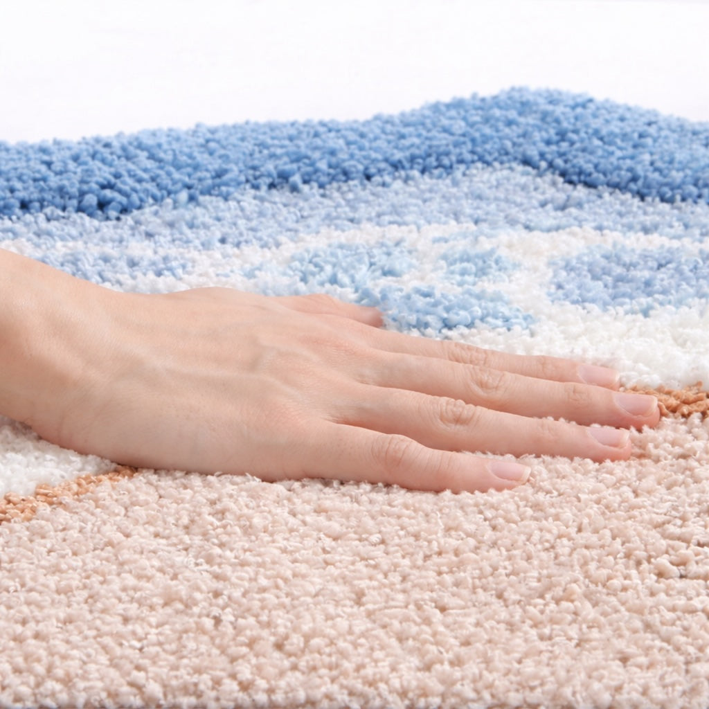 Coastal Bath Mat Non-Slip Flocking Material for Absorbency and Comfort Bathroom Rugs | ribuella
