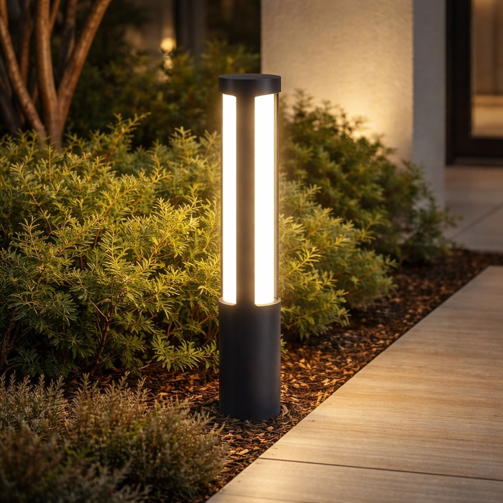 Moderne zylindrische Pollerleuchte für den Außenbereich, wasserdichte Aluminium-LED-Leuchte, 3000K, für die Wegbeleuchtung | ribuella