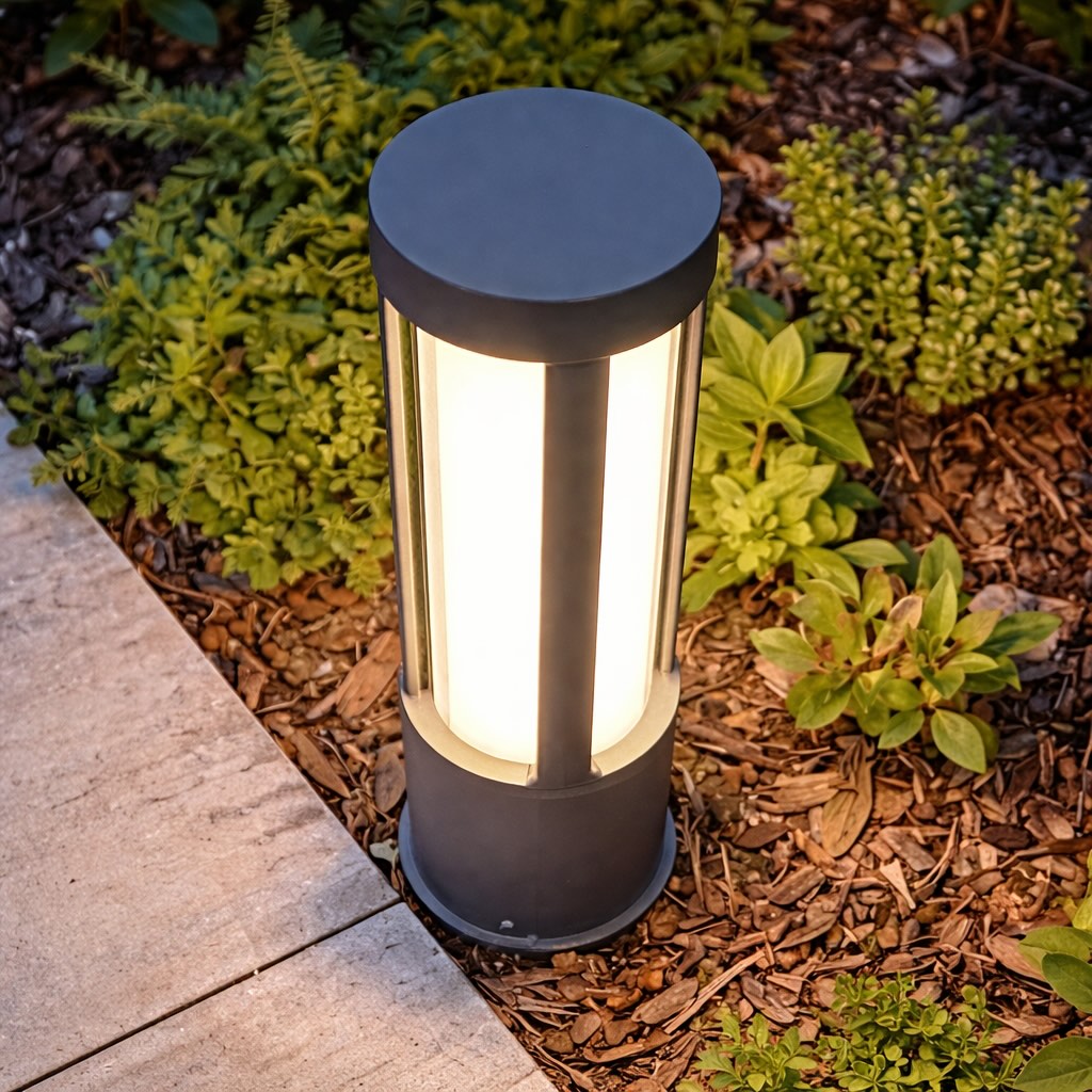Moderne zylindrische Pollerleuchte für den Außenbereich, wasserdichte Aluminium-LED-Leuchte, 3000K, für die Wegbeleuchtung | ribuella