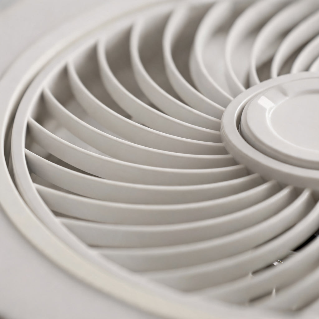 Moderner Deckenventilator ohne Flügel mit Beleuchtung, flache Montage, Eisenrahmen, dimmbare LED mit einstellbarer Farbtemperatur | ribuella