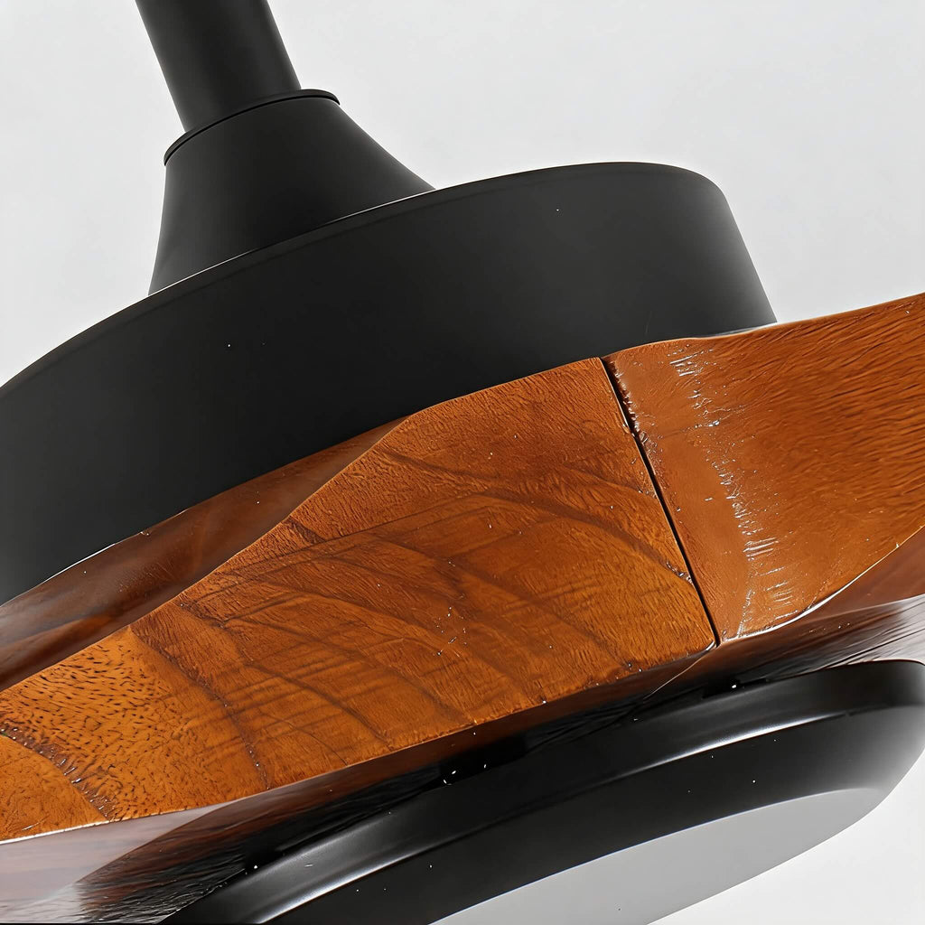Modern Outdoor Ceiling Fan with Walnut Wood Blades IP65 Waterproof Rating and 6-Speed Motor | ribuella