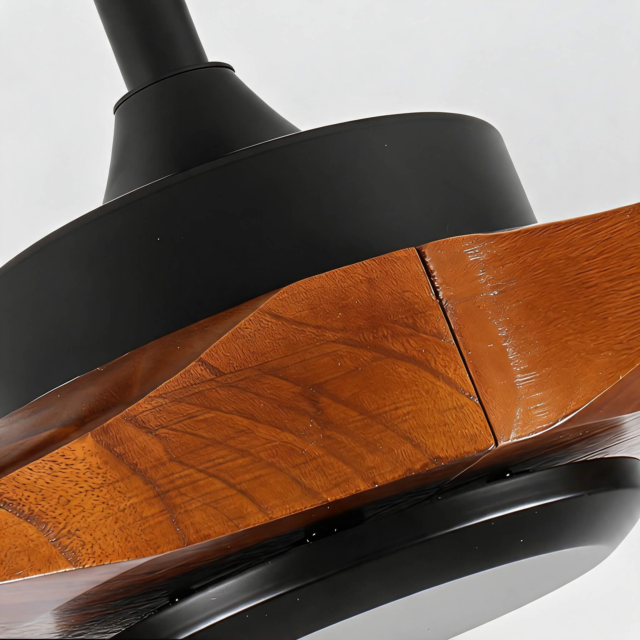 Modern Outdoor Ceiling Fan with Walnut Wood Blades IP65 Waterproof Rating and 6-Speed Motor | ribuella