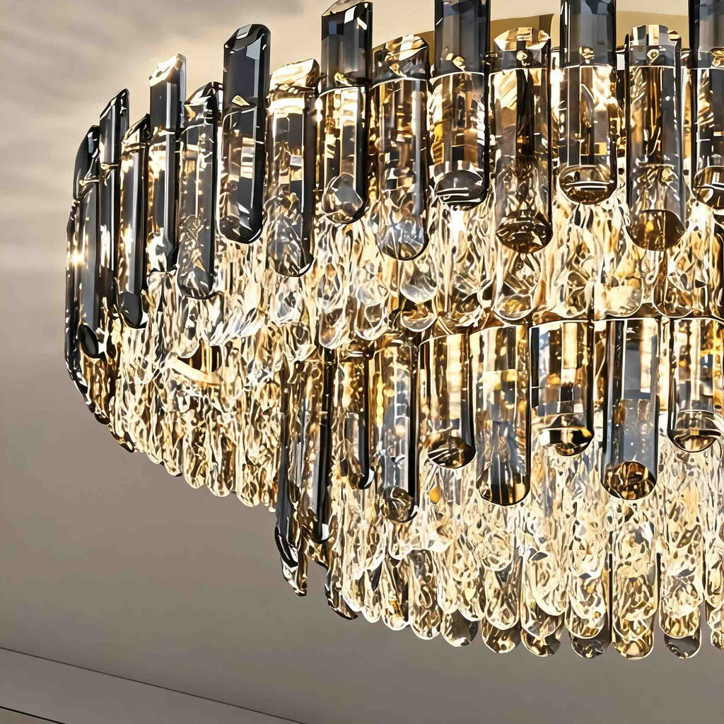 Modern Round Ceiling Light Chandelier with Crystal Accents Stainless Steel LED Adjustable Color Temperature | ribuella