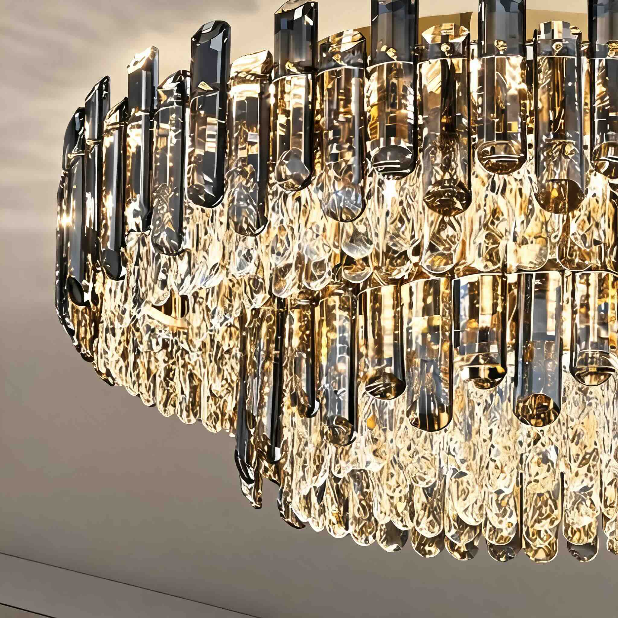 Modern Round Ceiling Light Chandelier with Crystal Accents Stainless Steel LED Adjustable Color Temperature | ribuella