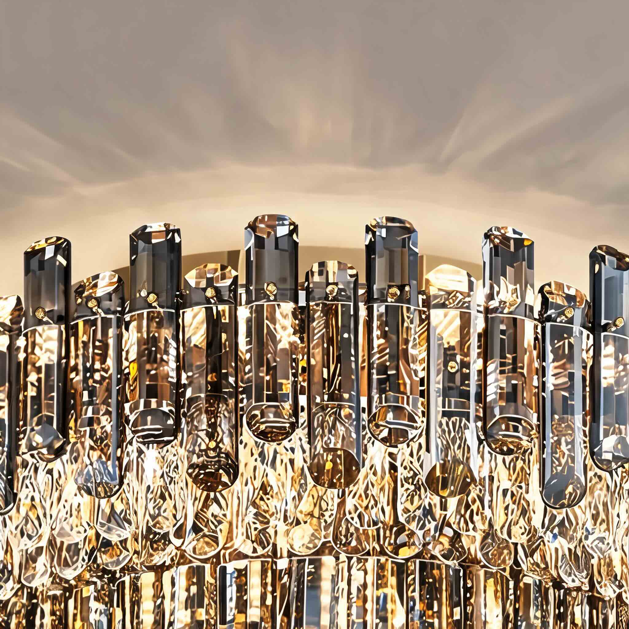 Modern Round Ceiling Light Chandelier with Crystal Accents Stainless Steel LED Adjustable Color Temperature | ribuella