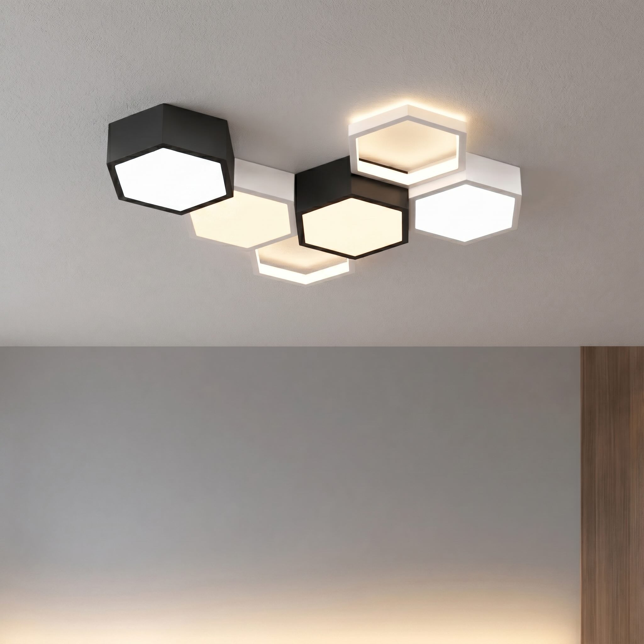 Modern Minimalist Indoor Ceiling Light Hexagon Design LED Adjustable Dimming Iron Acrylic | ribuella