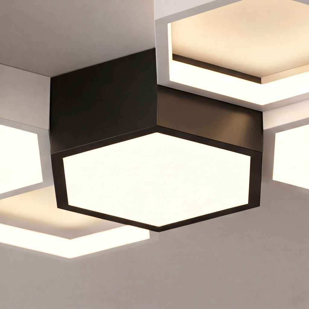 Modern Minimalist Indoor Ceiling Light Hexagon Design LED Adjustable Dimming Iron Acrylic | ribuella