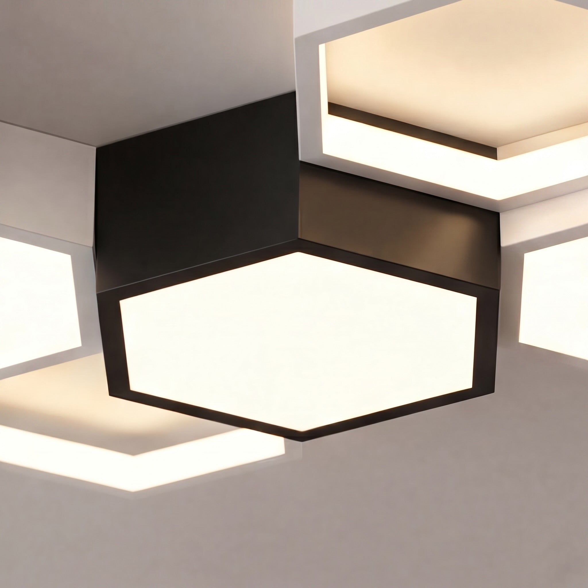 Modern Minimalist Indoor Ceiling Light Hexagon Design LED Adjustable Dimming Iron Acrylic | ribuella