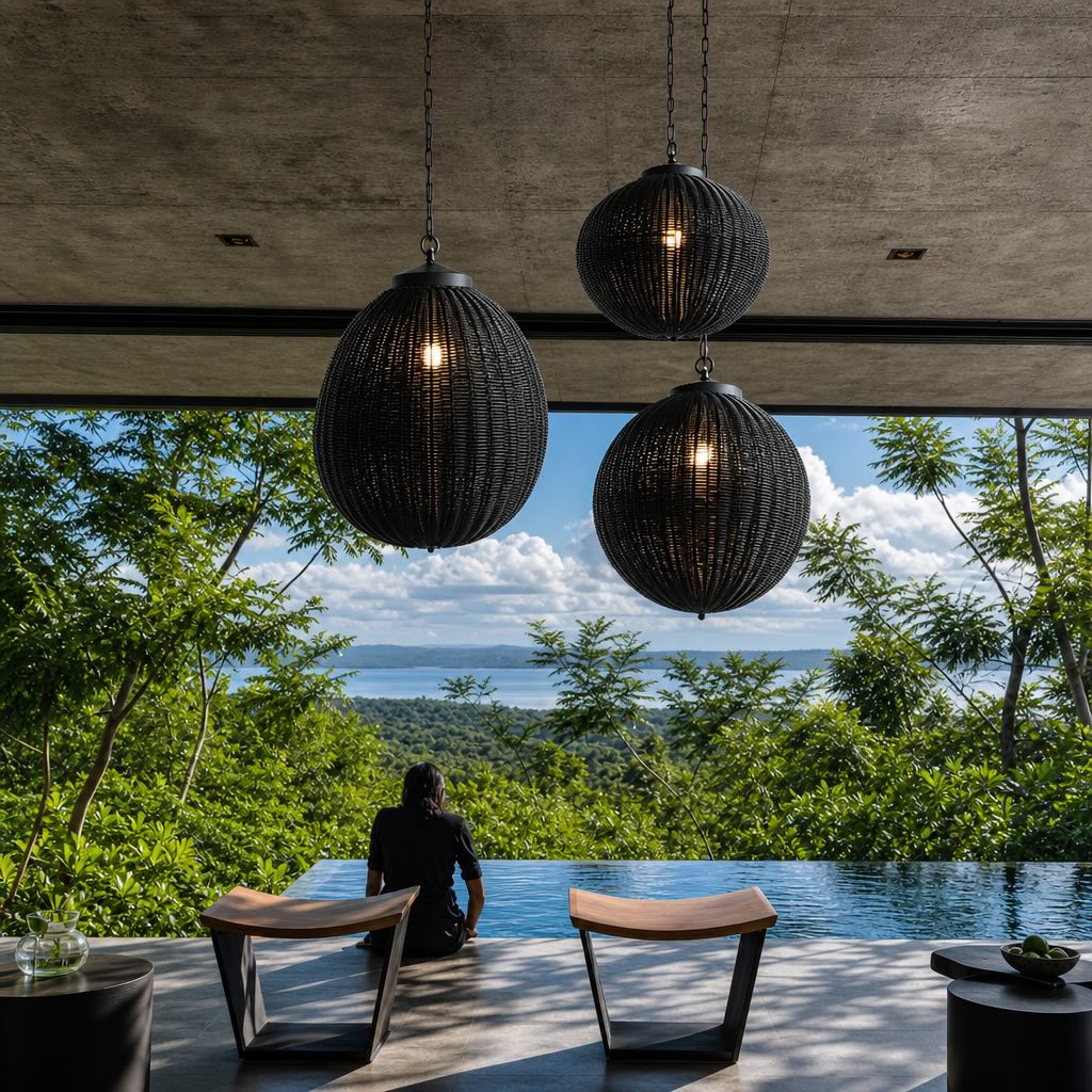 Waterproof Retro Pendant Light Adjustable Hanging Rattan Outdoor LED Warm White 4W | ribuella