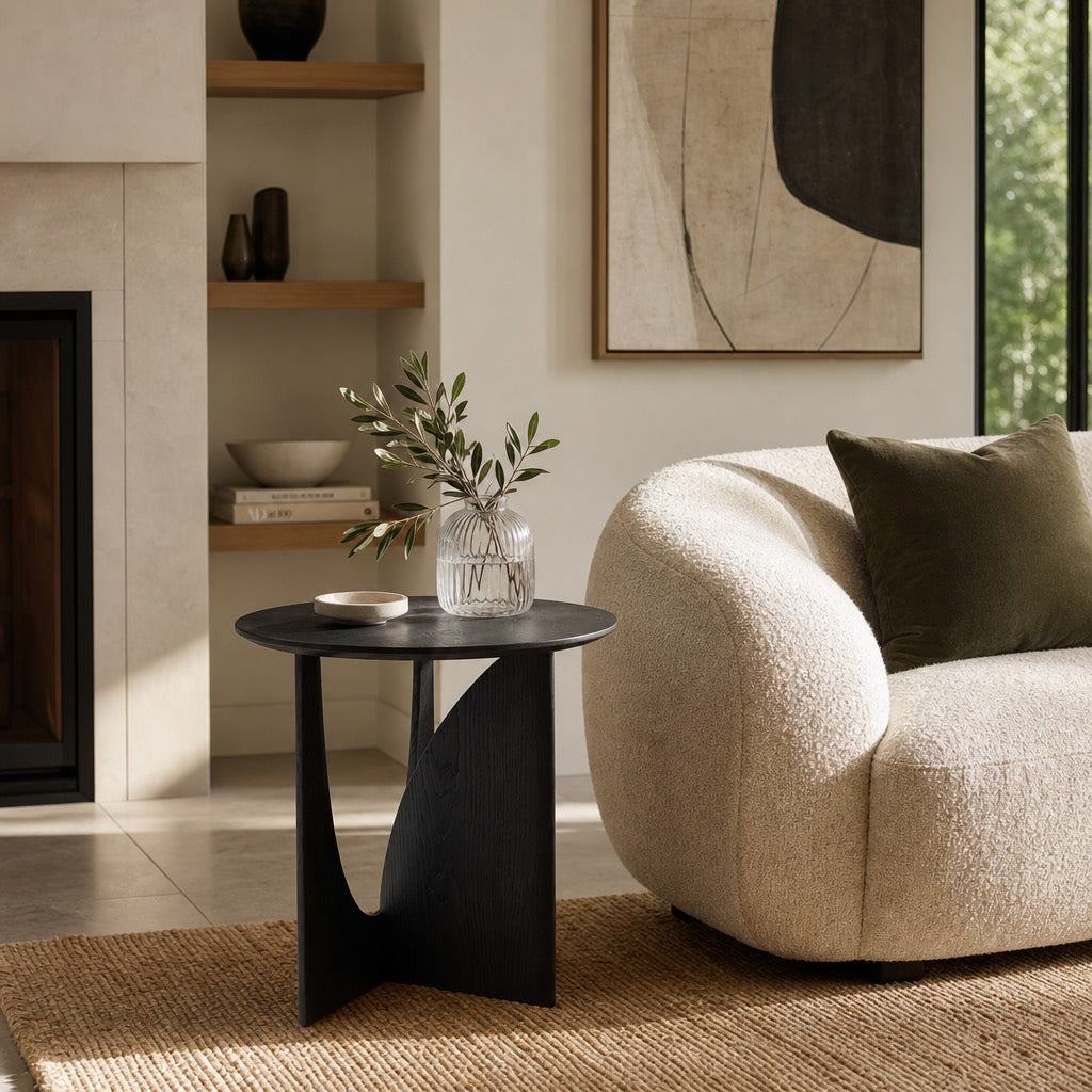 Table d’appoint ronde de style scandinave en bois massif, compacte et polyvalente | ribuella