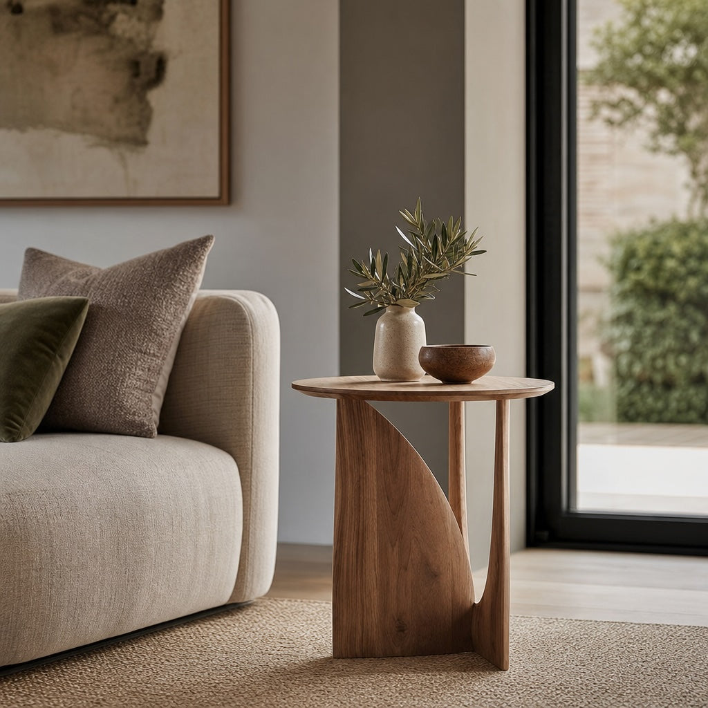 Table d’appoint ronde de style scandinave en bois massif, compacte et polyvalente | ribuella