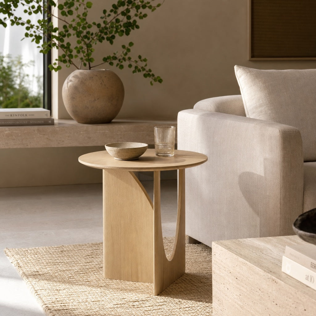 Table d’appoint ronde de style scandinave en bois massif, compacte et polyvalente | ribuella