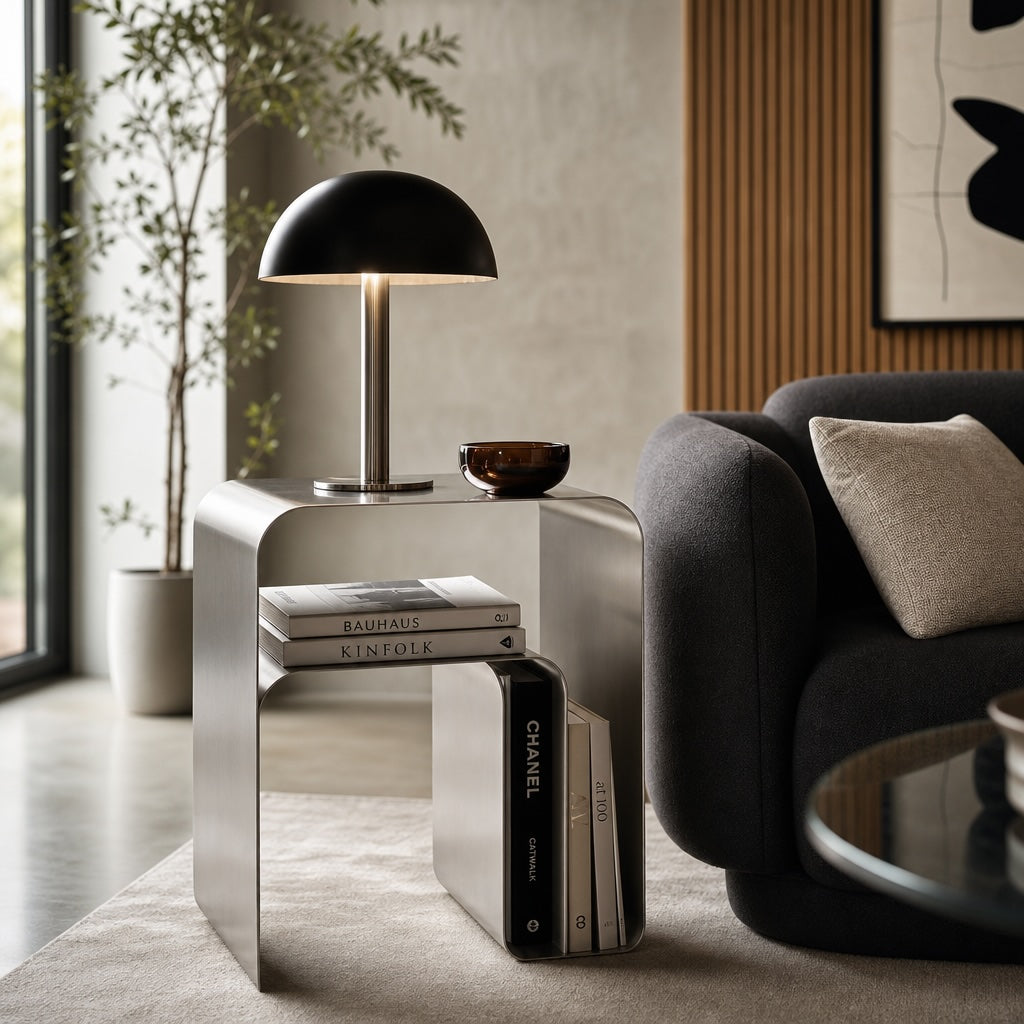 Modern Minimalist Side Table Stainless Steel Compact Design Versatile Bedside Table | ribuella