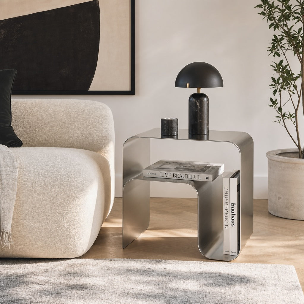 Modern Minimalist Side Table Stainless Steel Compact Design Versatile Bedside Table | ribuella