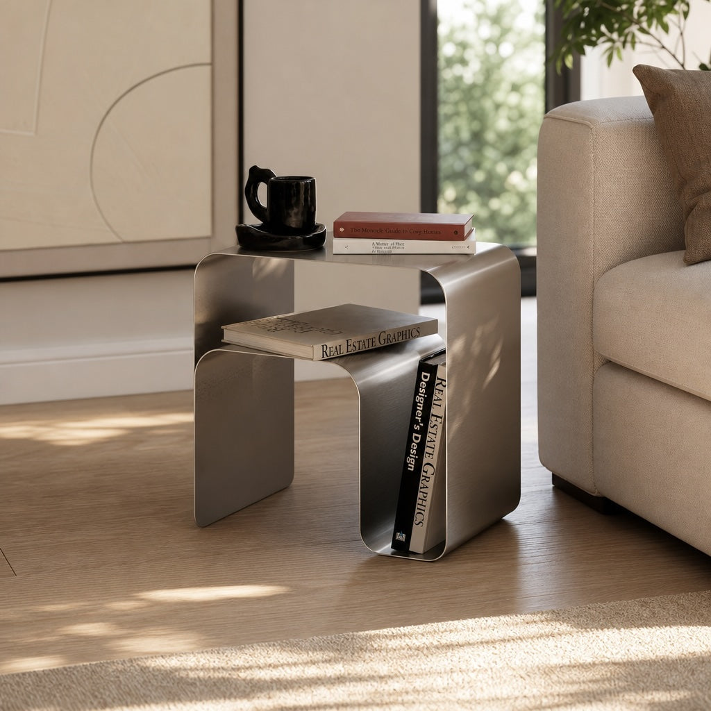 Modern Minimalist Side Table Stainless Steel Compact Design Versatile Bedside Table | ribuella