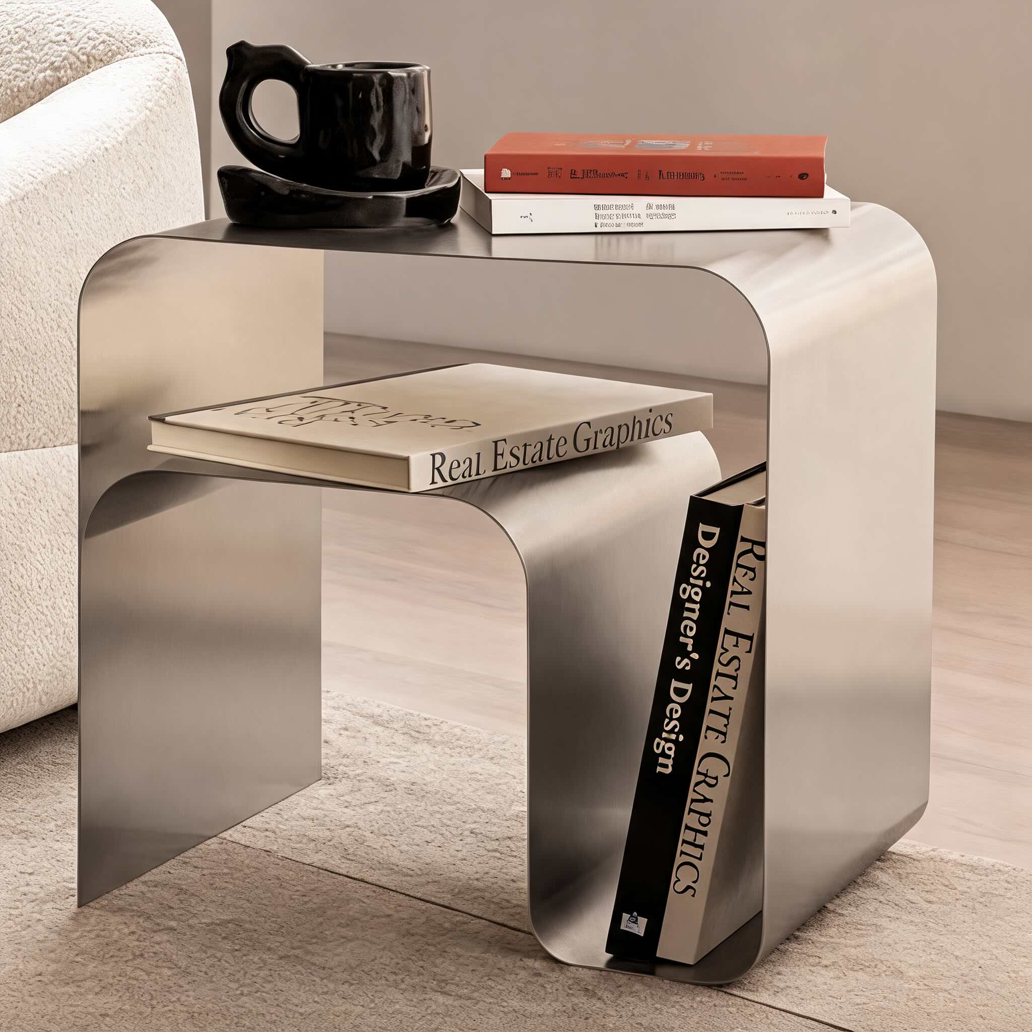 Modern Minimalist Side Table Stainless Steel Compact Design Versatile Bedside Table | ribuella