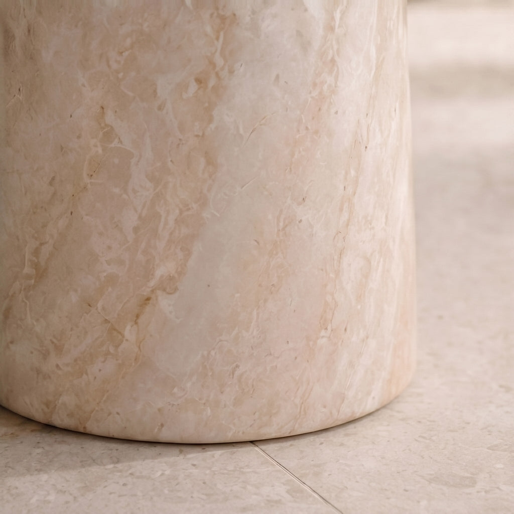 Modern Round Side Table Lightweight Design Faux Marble Finish Durable Glass Top | ribuella