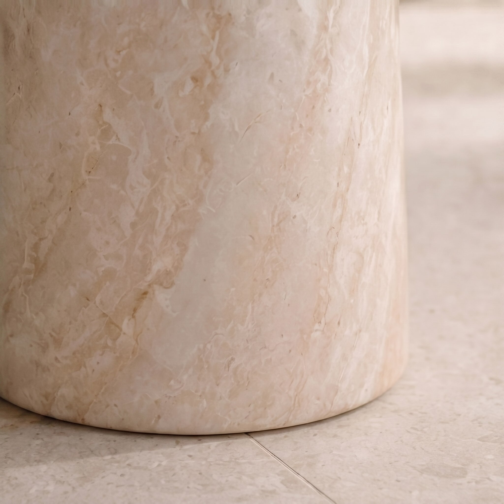 Modern Round Side Table Lightweight Design Faux Marble Finish Durable Glass Top | ribuella