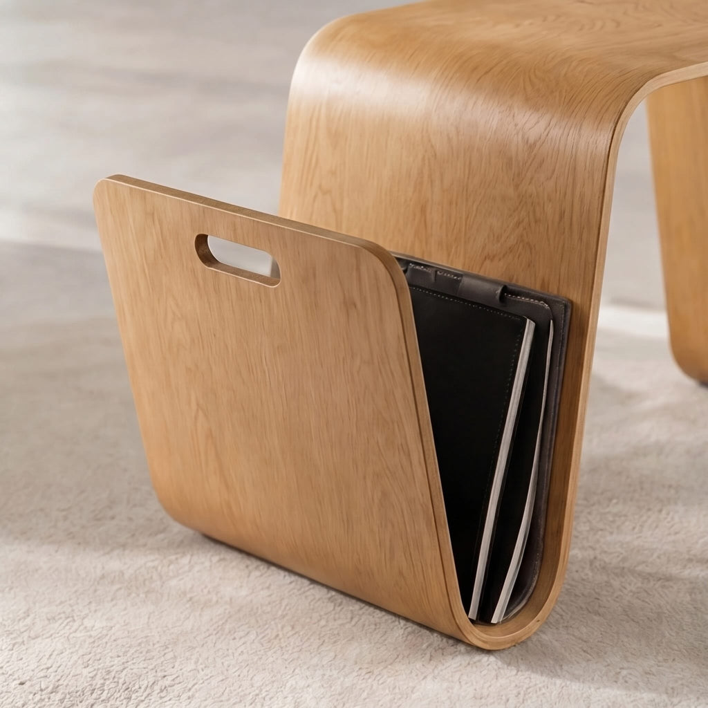 Modern Minimalist Bedside Table Solid Pine Wood Compact N-Shape with Open Shelf Storage | ribuella