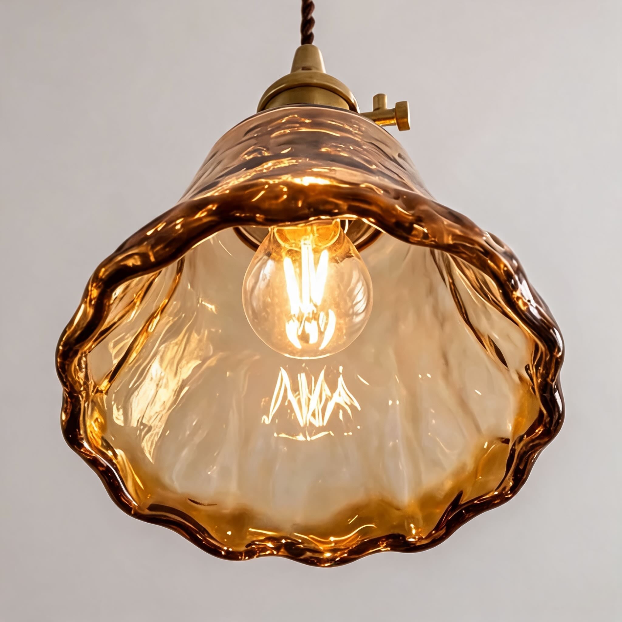 Vintage Brass Pendant Light with Adjustable Hanging Amber Glass Shade for Indoor Lighting | ribuella