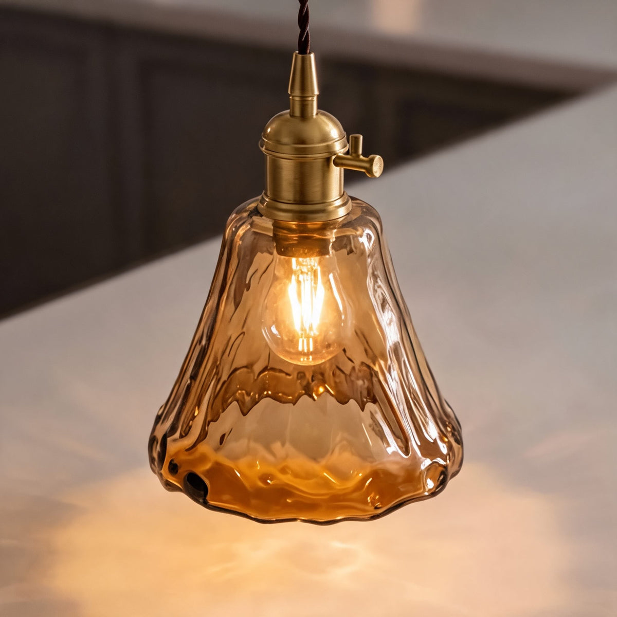Vintage Brass Pendant Light with Adjustable Hanging Amber Glass Shade for Indoor Lighting | ribuella