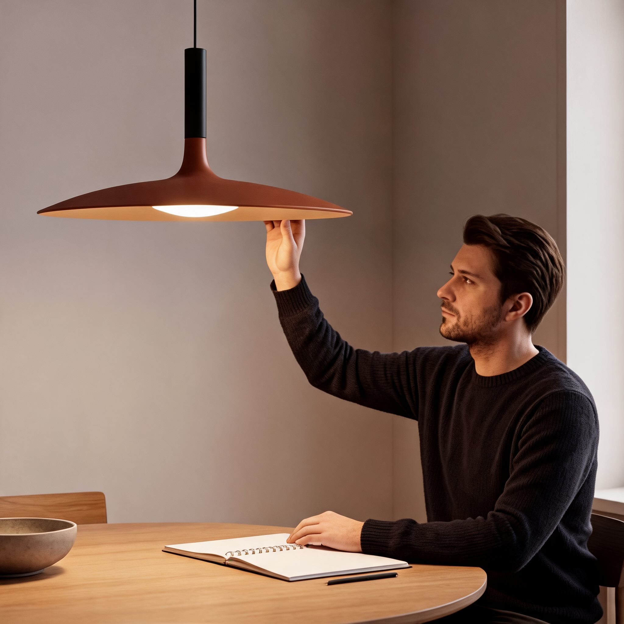 Modern Pendant Light Hanging Fixture in Concrete with Dimmable LED for Kitchen Island Lighting | ribuella