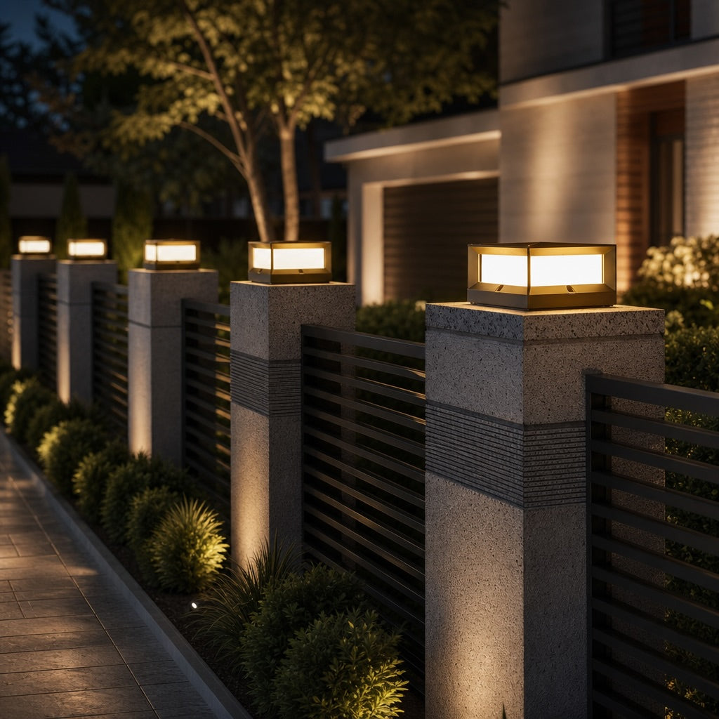 Moderne Solar-Gartenleuchten für den Außenbereich im Pfeilerdesign, wasserdicht, Aluminium, LED, 3200K | ribuella