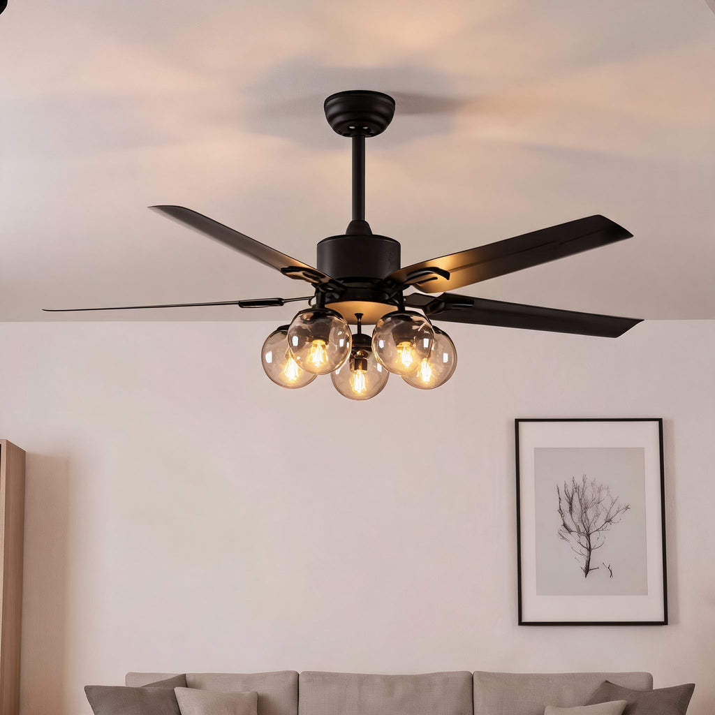Industrial Black Ceiling Fan Light Flush Mount Metal Adjustable LED 52 Inch 60W | ribuella